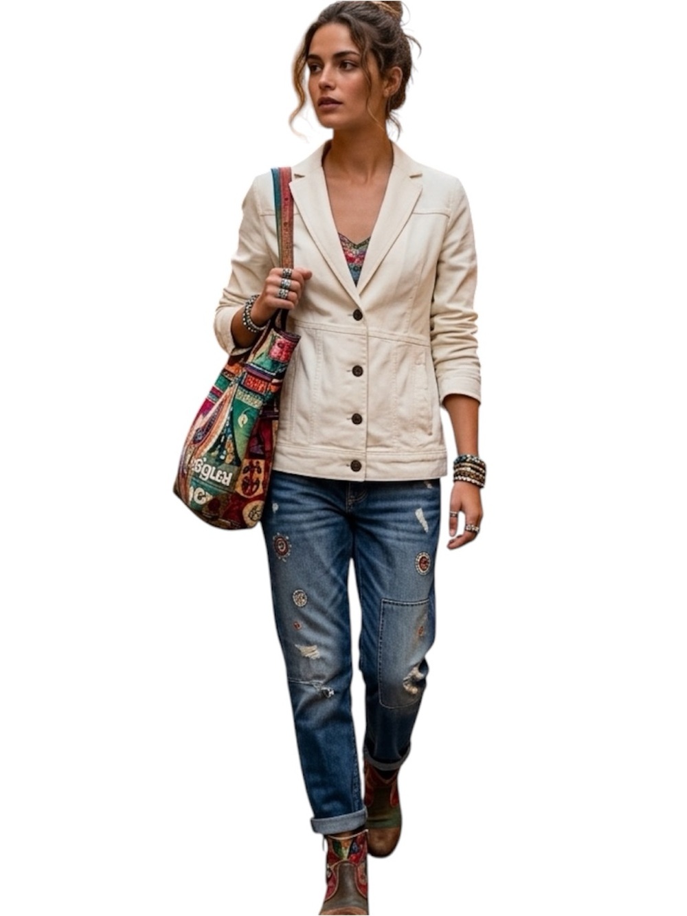 Desigual Casual Cream Button-Front Blazer Size 42